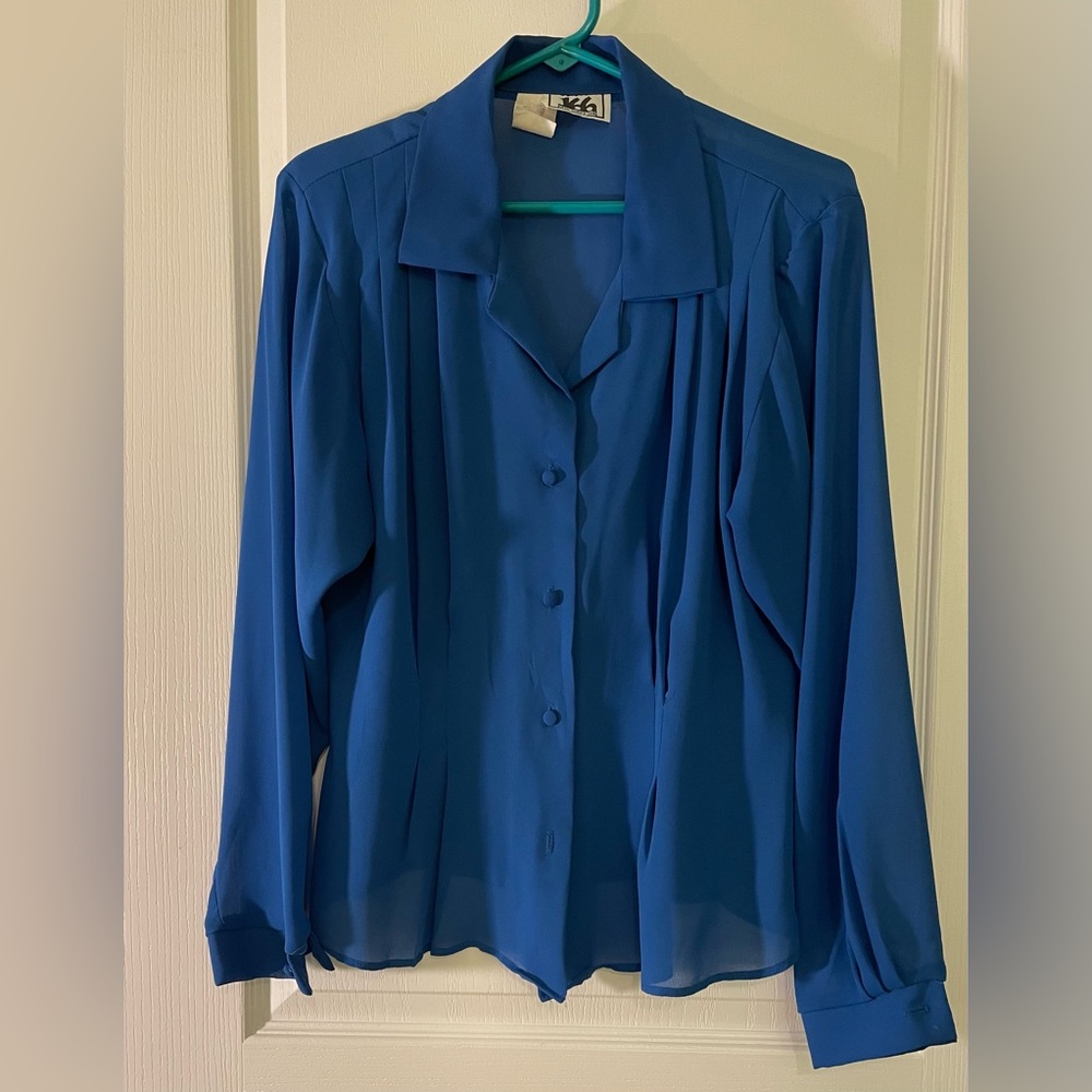 Beautiful Sheer Royal Blue Blouse. Size L.